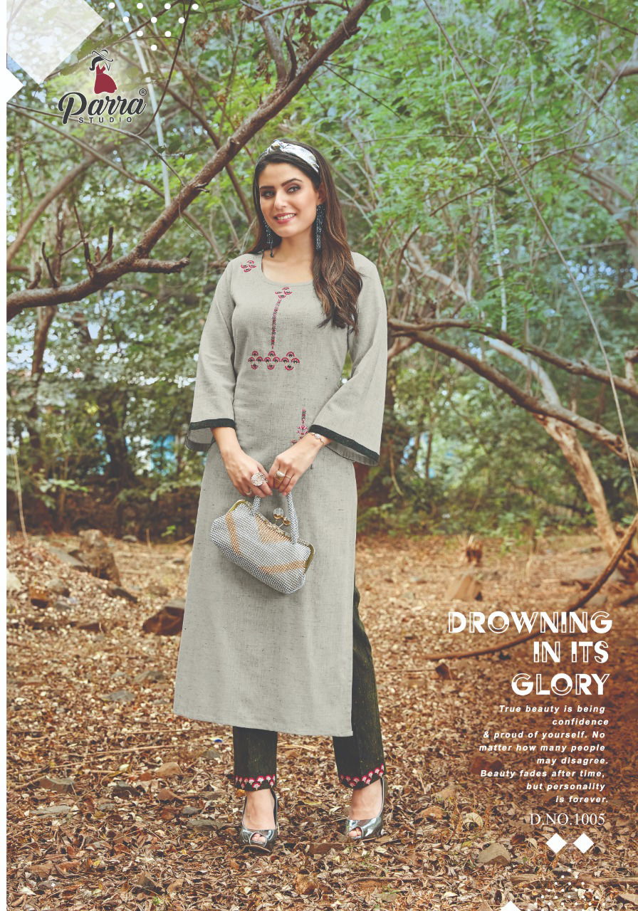 Parra Nature Ethnic Wear Cotton Slub Fancy Kurti With Bottom Collection